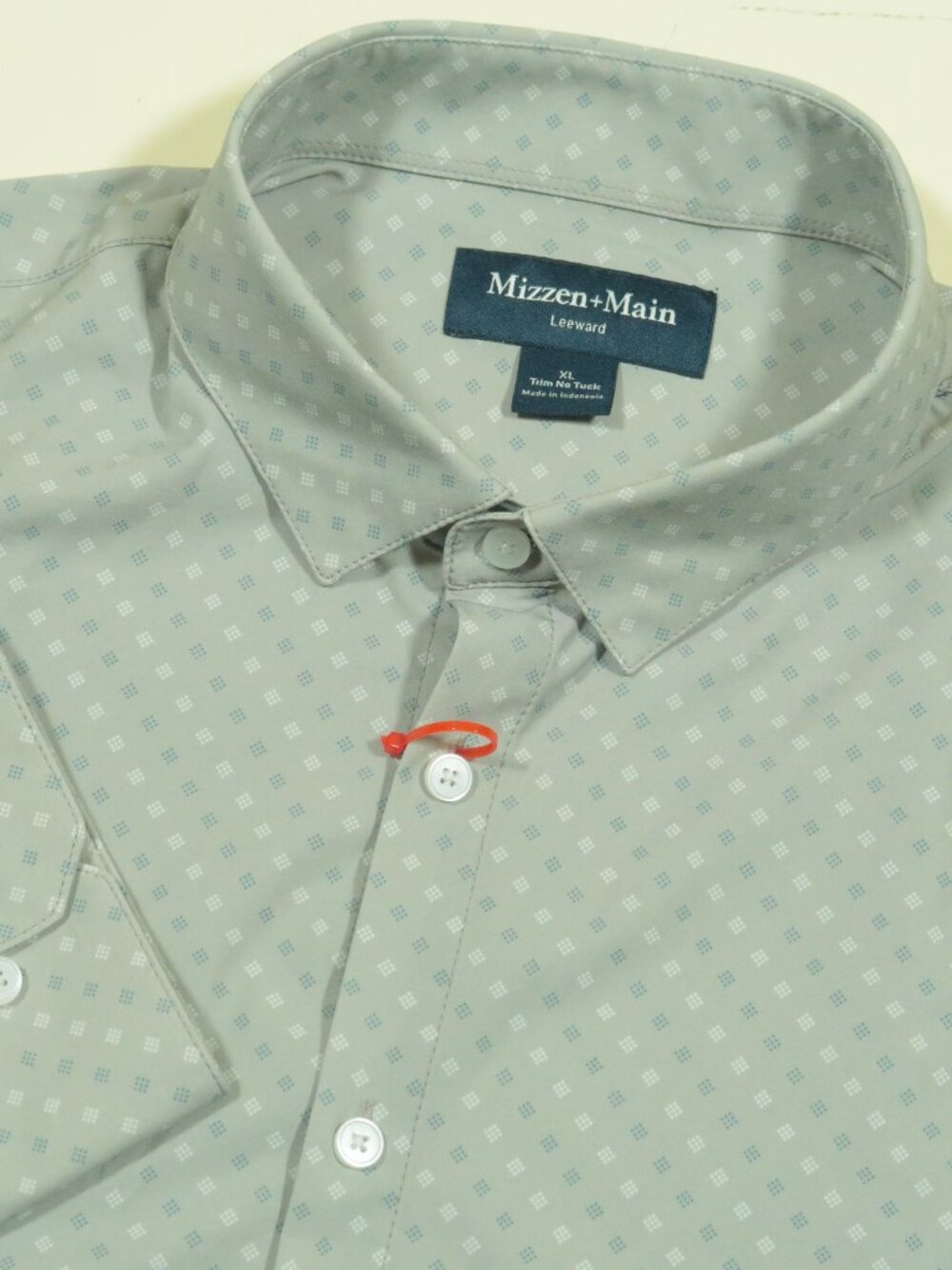 Mizzen + Main Leeward Shirt Mens XL Gray Trim No Tuck Diamond Print New